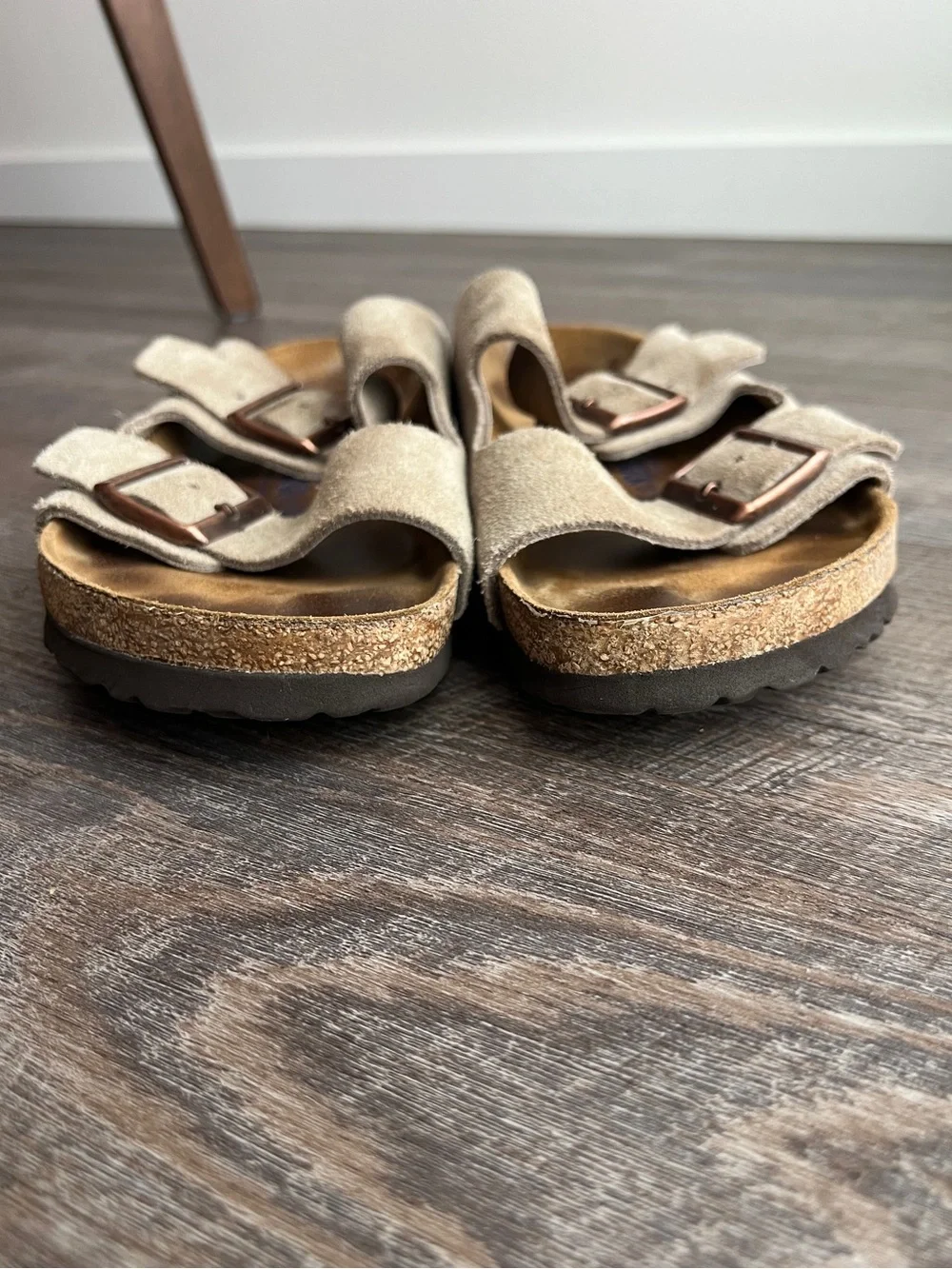 Birkenstock Arizona Suede Double Strap Sandals in Taupe